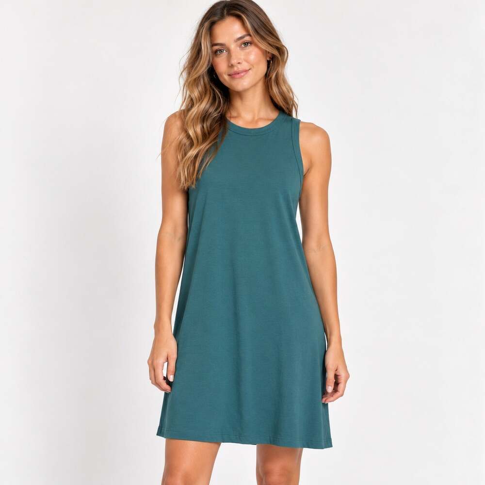 Women's XS Teal Green Sleeveless Tank Dress Casual Minimalist Shift